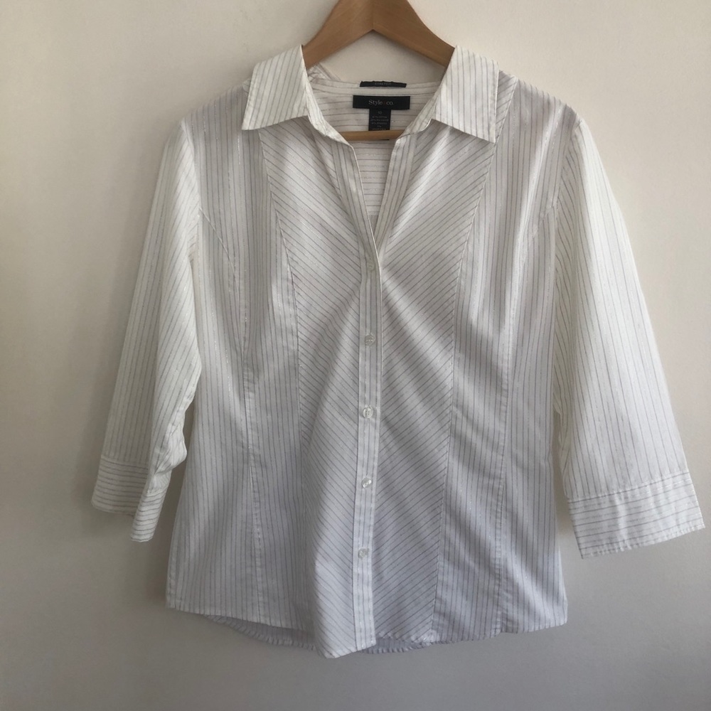 White striped button-down shirt | Style & Co